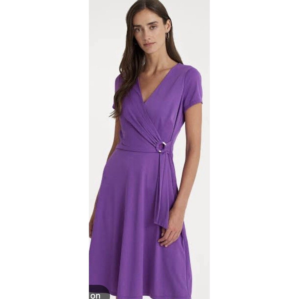 Lauren Ralph Lauren Purple Faux Wrap Dress Size 14 Short Sleeve